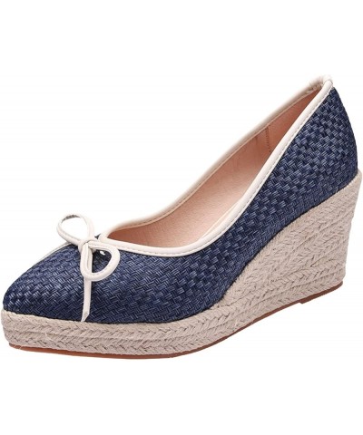 Platform Sandals Women Wedge Platform Espadrilles Single Women High Heel Bow Fisherman Women Pointed Shose of Blue 6.50 $21.1...