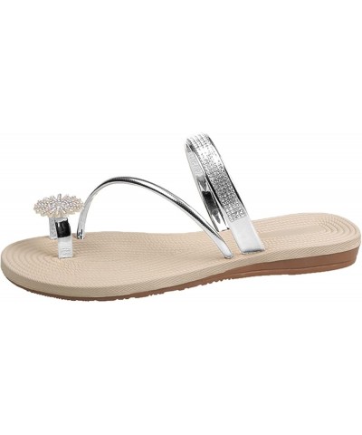 Wedge Shoes for Ladies Women Sandals Girls Pearl Set Elastic Sandals Flat Strap Casual Home Sandals Beach Silver $12.65 Sandals