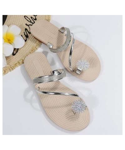 Wedge Shoes for Ladies Women Sandals Girls Pearl Set Elastic Sandals Flat Strap Casual Home Sandals Beach Silver $12.65 Sandals