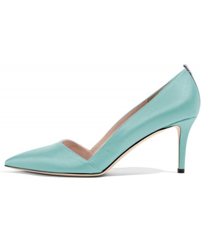 Women Elegant Pointed Toe Mid Heels Satin Dress Pumps Slip On Evening Party Shoes Size 4-15 US Light Blue $47.84 Pumps