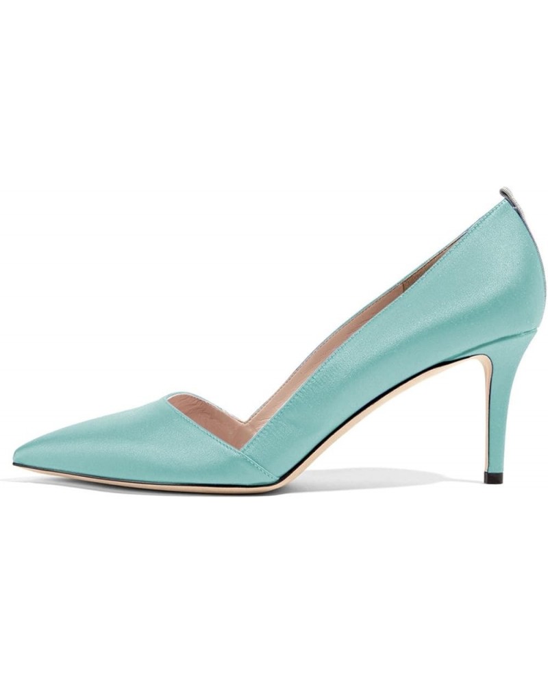 Women Elegant Pointed Toe Mid Heels Satin Dress Pumps Slip On Evening Party Shoes Size 4-15 US Light Blue $47.84 Pumps