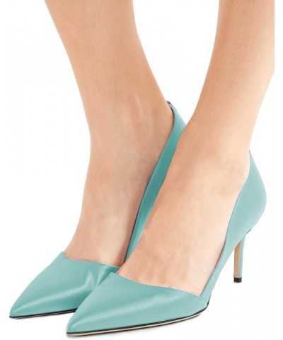 Women Elegant Pointed Toe Mid Heels Satin Dress Pumps Slip On Evening Party Shoes Size 4-15 US Light Blue $47.84 Pumps