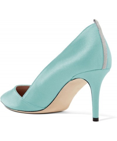 Women Elegant Pointed Toe Mid Heels Satin Dress Pumps Slip On Evening Party Shoes Size 4-15 US Light Blue $47.84 Pumps