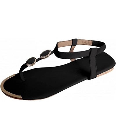 Sandals For Women Dressy Summer Size 12,Women's Cute Clip Toe Ankle Strap Dressy Summer Flat Sandals Casual Strappy T-Strap G...