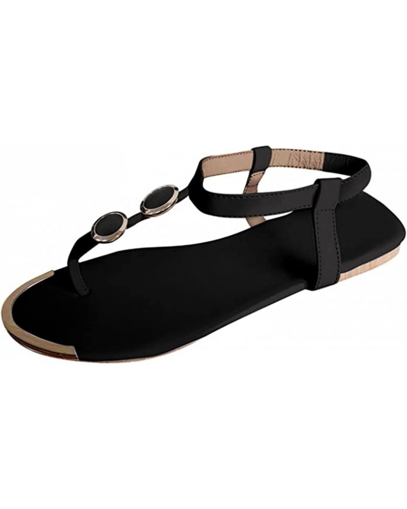 Sandals For Women Dressy Summer Size 12,Women's Cute Clip Toe Ankle Strap Dressy Summer Flat Sandals Casual Strappy T-Strap G...