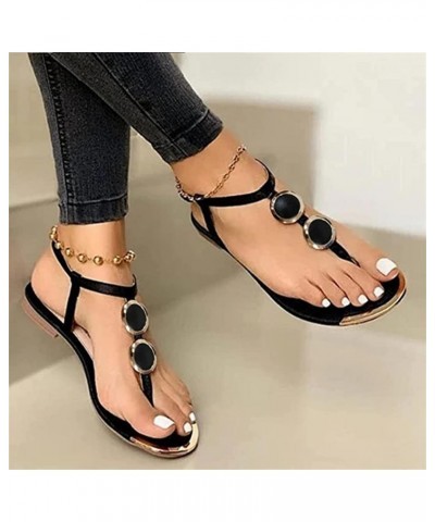 Sandals For Women Dressy Summer Size 12,Women's Cute Clip Toe Ankle Strap Dressy Summer Flat Sandals Casual Strappy T-Strap G...