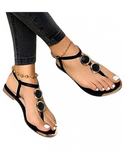 Sandals For Women Dressy Summer Size 12,Women's Cute Clip Toe Ankle Strap Dressy Summer Flat Sandals Casual Strappy T-Strap G...