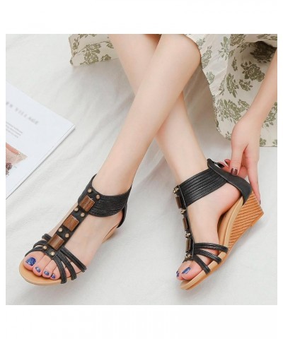 Fashion Women's Casual Shoes Breathable Wedge Heel Outdoor Leisure Sandals Z 15-black $17.34 Sandals