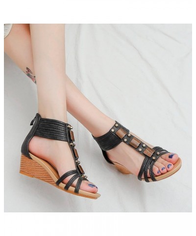 Fashion Women's Casual Shoes Breathable Wedge Heel Outdoor Leisure Sandals Z 15-black $17.34 Sandals