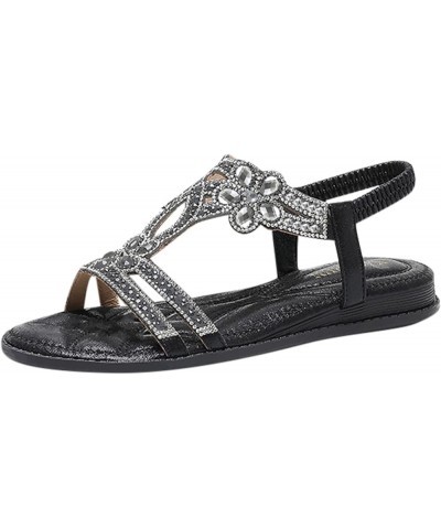 Sandals Flip Flops for Women Open Crystal Low Shoes Ladies Rhinestone Casual Heel Sandals Toe Fashion Corks Black-2 $17.05 Sa...