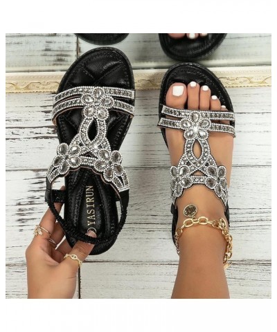 Sandals Flip Flops for Women Open Crystal Low Shoes Ladies Rhinestone Casual Heel Sandals Toe Fashion Corks Black-2 $17.05 Sa...