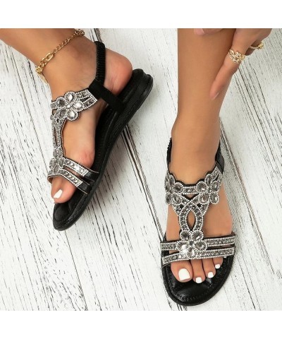 Sandals Flip Flops for Women Open Crystal Low Shoes Ladies Rhinestone Casual Heel Sandals Toe Fashion Corks Black-2 $17.05 Sa...