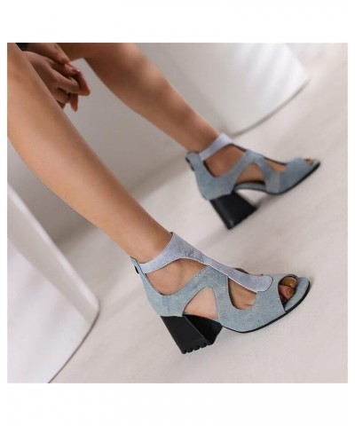 Ladies Flock Leather Stitching Hollowed Fish Mouth Thick High Heels Non Slip Back Zippered Wedges for Women Blue 8.5 $26.96 S...