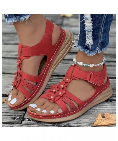 Platform Slide Sandals for Women Strappy Heels Wedges Sandal Mules Flats Open Toe Dress Office Wedding Sandal 113-ixpyn-red-d...