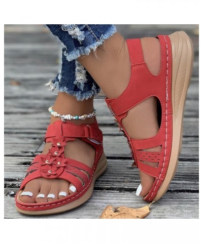 Platform Slide Sandals for Women Strappy Heels Wedges Sandal Mules Flats Open Toe Dress Office Wedding Sandal 113-ixpyn-red-d...