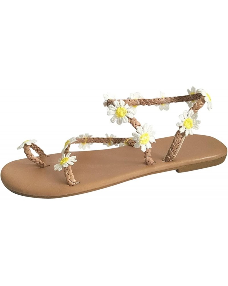 Women's Flat Sandals, Women's Summer Strappy Flat Sandals, Adjustable Casual Sandal with Open Toe Brown $11.08 Sandals