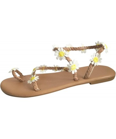 Women's Flat Sandals, Women's Summer Strappy Flat Sandals, Adjustable Casual Sandal with Open Toe Brown $11.08 Sandals