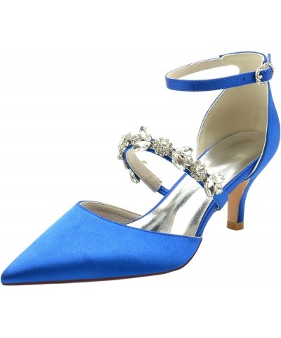 Womens Marty Jane Kitten Heels Pointed Toe Wedding Sandals Bridal Pumps Satin Orsay Sandal Party Dress Daily Blue $34.74 Sandals