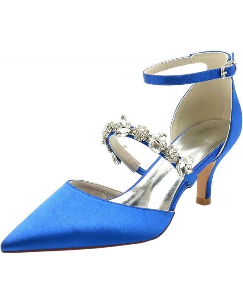 Womens Marty Jane Kitten Heels Pointed Toe Wedding Sandals Bridal Pumps Satin Orsay Sandal Party Dress Daily Blue $34.74 Sandals