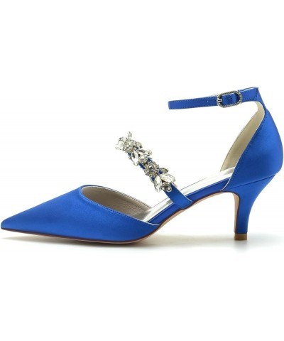 Womens Marty Jane Kitten Heels Pointed Toe Wedding Sandals Bridal Pumps Satin Orsay Sandal Party Dress Daily Blue $34.74 Sandals