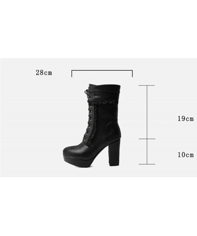 Winter Boots Women's Ankle Boots With Ruffles Platform Ankle Boots With Block Heel Lace-up Short Boots PU Leather Biker Booti...