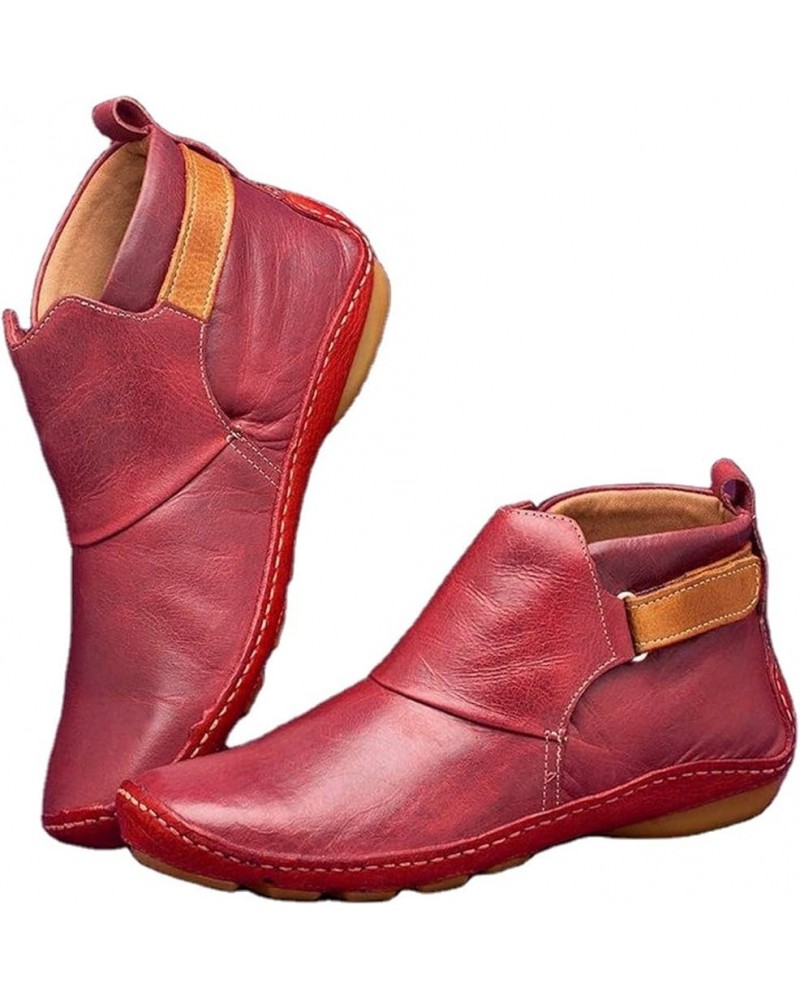 Boots For Women Ankle Booties Sexy Wedges Fashion High Top Ladies Casual Dressy Western Flat Booties Pull-On Red $14.08 Boots