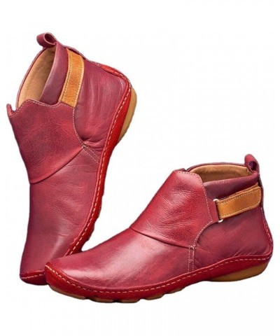 Boots For Women Ankle Booties Sexy Wedges Fashion High Top Ladies Casual Dressy Western Flat Booties Pull-On Red $14.08 Boots