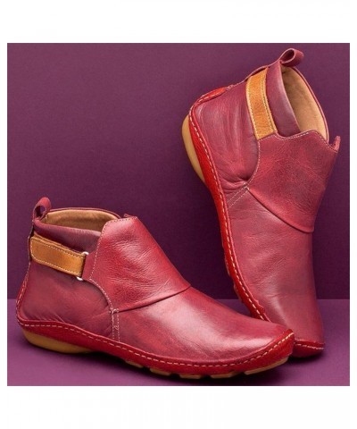 Boots For Women Ankle Booties Sexy Wedges Fashion High Top Ladies Casual Dressy Western Flat Booties Pull-On Red $14.08 Boots