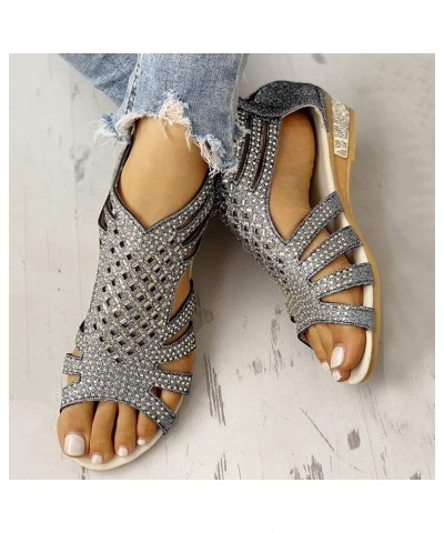 Sandals for Women Dressy,Sandals Women Rhinestones Peep Toe Low Wedges Boho Sandals Fashion Comfortable Back Zipper Gold Blac...