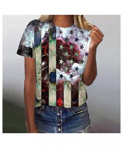 Independence Day for Women Print Daily Summer Shirts for Women's O Neck Tank Tops 4 of July Women's Short Sleeve Grey $10.55 ...