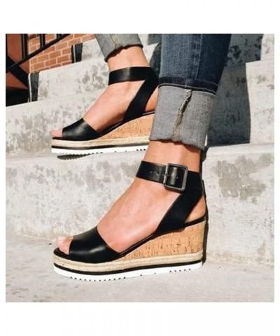 Wedges Toe Platform Womens Sandals Ladies Roman Open Shoes Retro Fashion Women's sandals Sandal Wedges for Women Black $15.94...