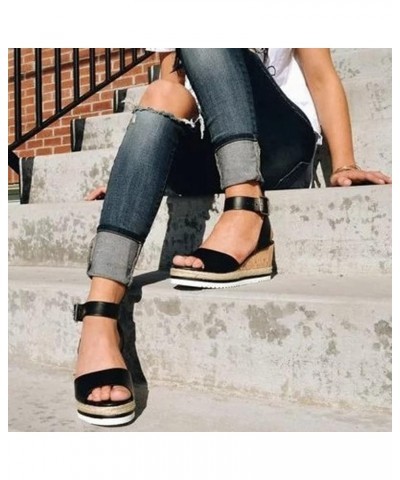 Wedges Toe Platform Womens Sandals Ladies Roman Open Shoes Retro Fashion Women's sandals Sandal Wedges for Women Black $15.94...