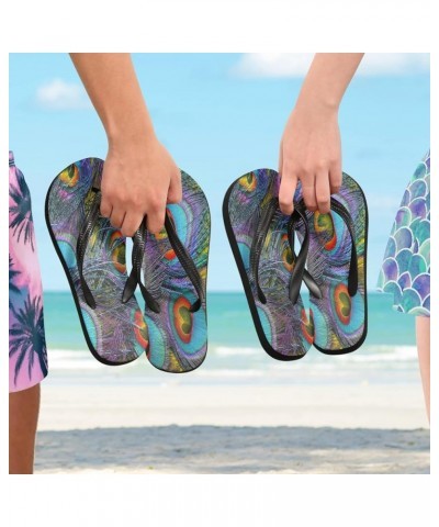 Beautiful Peacock Feathers Womens Flip Flops Summer Beach Sandals Casual Thong Slippers Comfortable Shower Slippers Non Slip ...