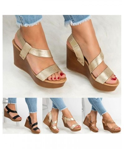 Women Sandals Wedge Platform Sandals Summer Slip On Ladies High Heels Shoes 41 Gold $21.12 Sandals