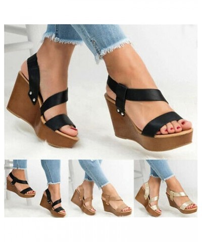 Women Sandals Wedge Platform Sandals Summer Slip On Ladies High Heels Shoes 41 Gold $21.12 Sandals