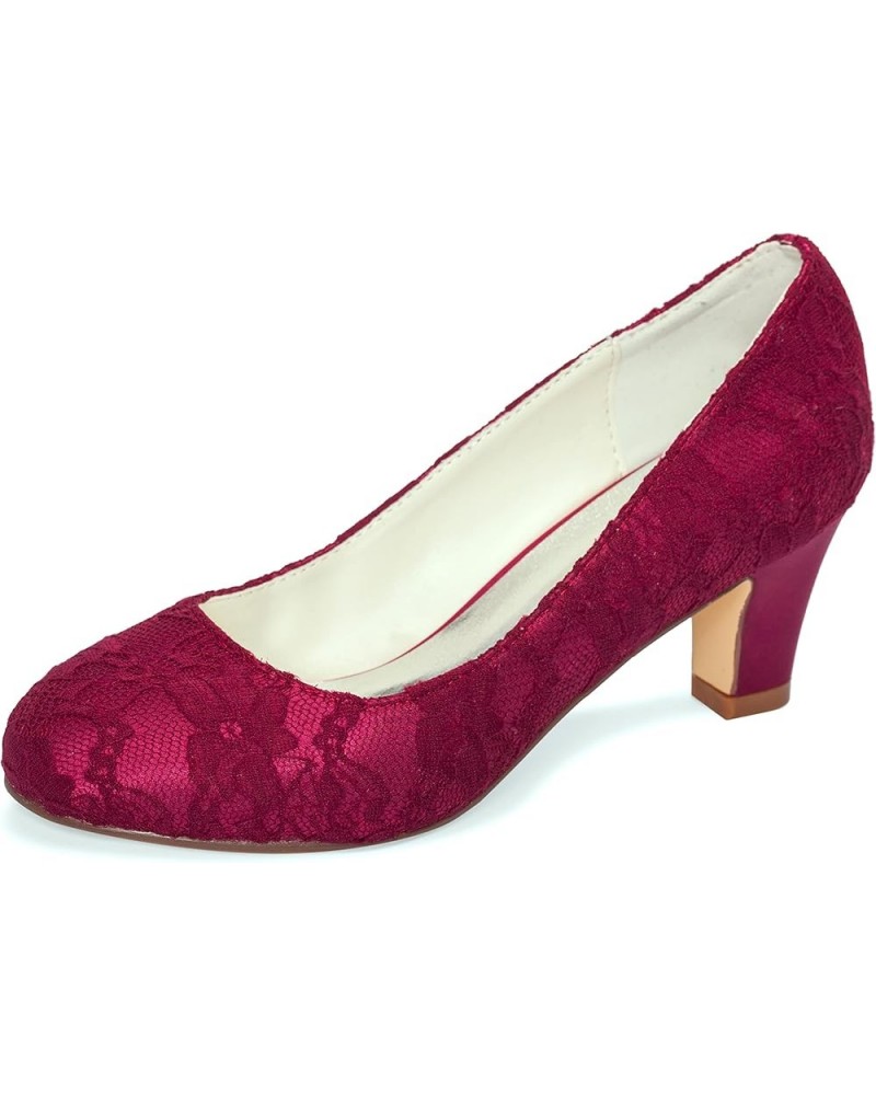 Wedding Shoes Women's Silk Like Satin Stiletto Heel Closed Toe Pumps Burgundy $20.24 Pumps