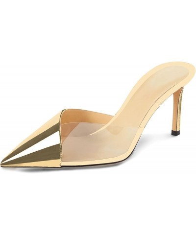 Women's Fashion 2.5 Inch Patent Leather Clear Pointed Toe Transparent Slip On Mid Heel Heeled Sandals Dress Shoes Gold $32.84...