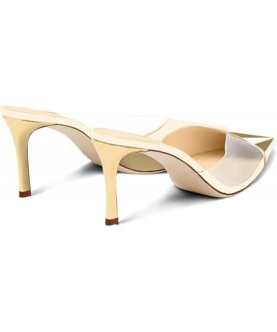 Women's Fashion 2.5 Inch Patent Leather Clear Pointed Toe Transparent Slip On Mid Heel Heeled Sandals Dress Shoes Gold $32.84...