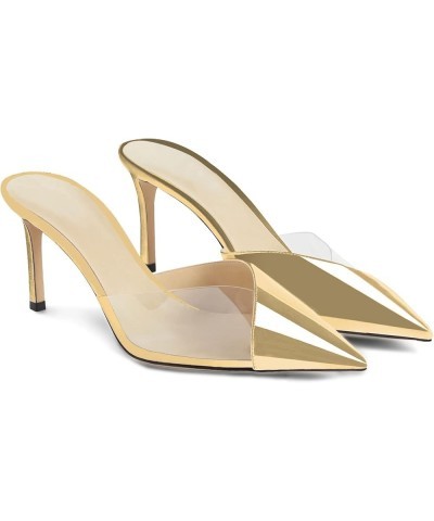 Women's Fashion 2.5 Inch Patent Leather Clear Pointed Toe Transparent Slip On Mid Heel Heeled Sandals Dress Shoes Gold $32.84...