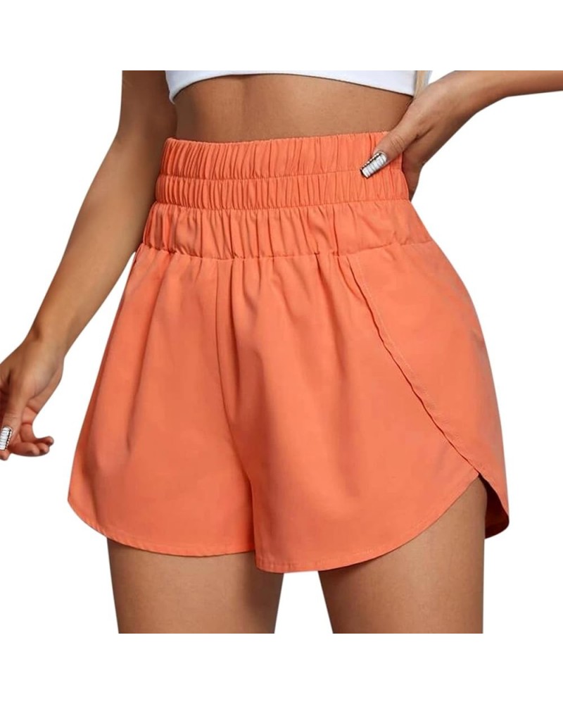 Womens Cotton Pajama Shorts Set Waist Athletic Yoga Pants Sports Pants Short Sleeve Turtleneck Women, Large Orange- Shorts fo...