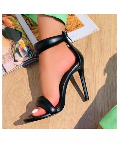 Women Sandals Summer New Pattern Solid Color Simple Slim Heel High Heel Fashion Open Toe Comfortable Large Heels Black $18.58...