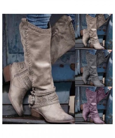 Boots for Womens Mid Knee High Boots Chunky Heel Wide Calf Side Zipper Fashion Winter Cowboy Booties Khaki $20.31 Boots