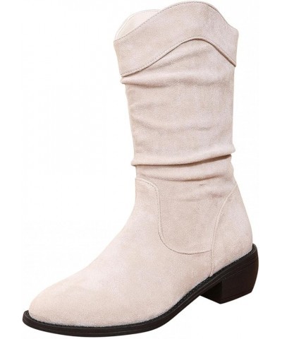 Women's Mid Calf Winter Boots Fashion Low Heel Calf Boots Slouch Weather Boots Classic Round Toe Ankle Booties 6 White $19.96...