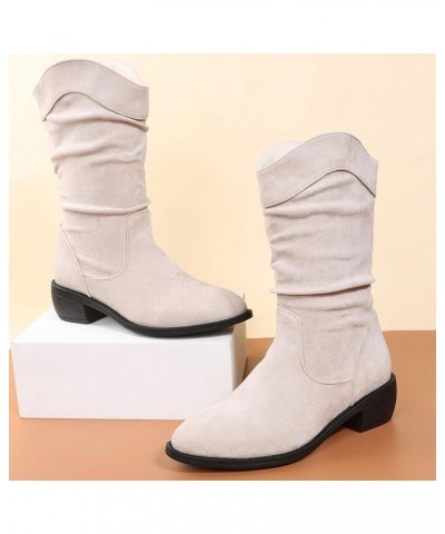 Women's Mid Calf Winter Boots Fashion Low Heel Calf Boots Slouch Weather Boots Classic Round Toe Ankle Booties 6 White $19.96...