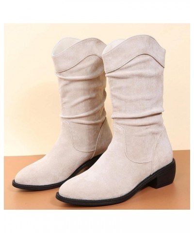 Women's Mid Calf Winter Boots Fashion Low Heel Calf Boots Slouch Weather Boots Classic Round Toe Ankle Booties 6 White $19.96...