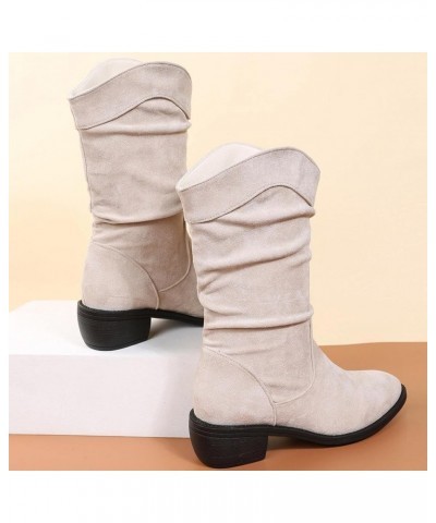 Women's Mid Calf Winter Boots Fashion Low Heel Calf Boots Slouch Weather Boots Classic Round Toe Ankle Booties 6 White $19.96...