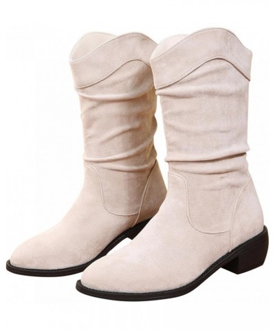 Women's Mid Calf Winter Boots Fashion Low Heel Calf Boots Slouch Weather Boots Classic Round Toe Ankle Booties 6 White $19.96...