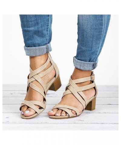 And Sandals for Women For Women Toe Causal Fashion Hollow Heels Out High Ladies Shoes Sandals Striped (e-Beige, 8) $16.68 San...