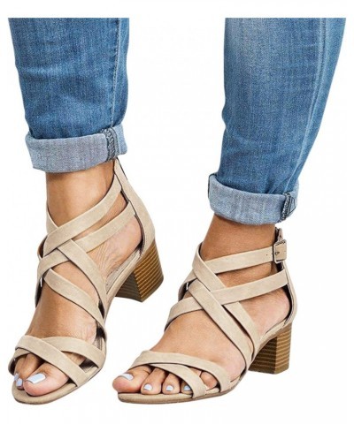 And Sandals for Women For Women Toe Causal Fashion Hollow Heels Out High Ladies Shoes Sandals Striped (e-Beige, 8) $16.68 San...