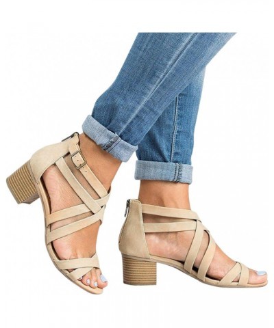 And Sandals for Women For Women Toe Causal Fashion Hollow Heels Out High Ladies Shoes Sandals Striped (e-Beige, 8) $16.68 San...